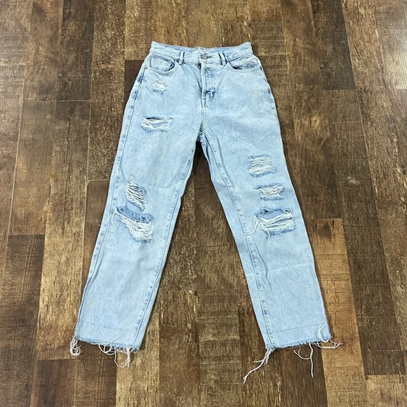 PacSun high-rise straight distressed light wash button butterfly denim jeans - Picture 1 of 8
